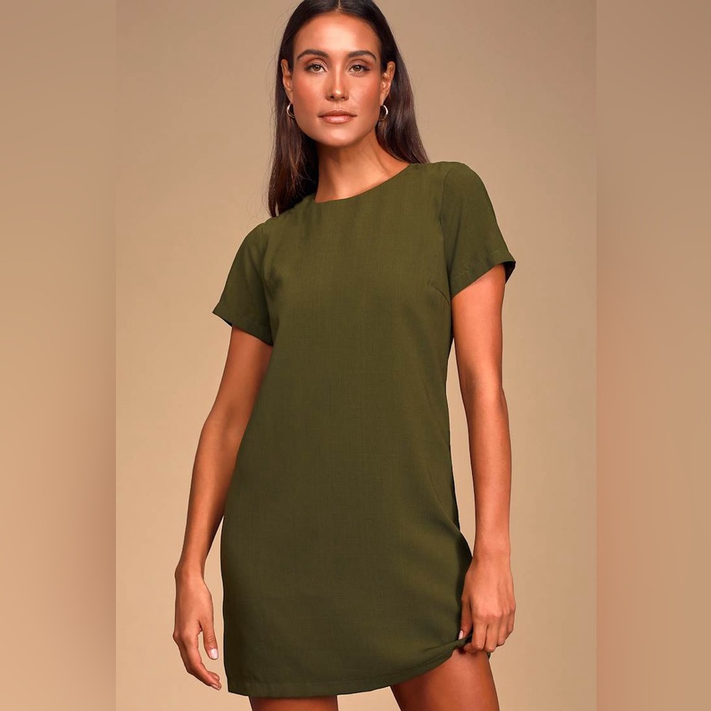Lulus Shift and Shout Olive Green Shift Dress
